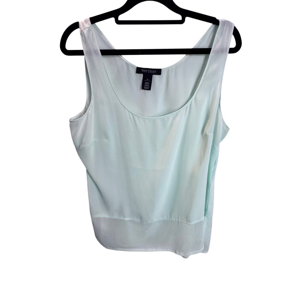 White House Black Market Mint Green Scoop Neck Blouse Tank Sheer Hem Top Medium